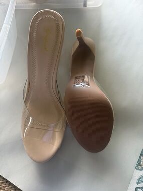 Clear Strap Nude Heeled Sandals - Women